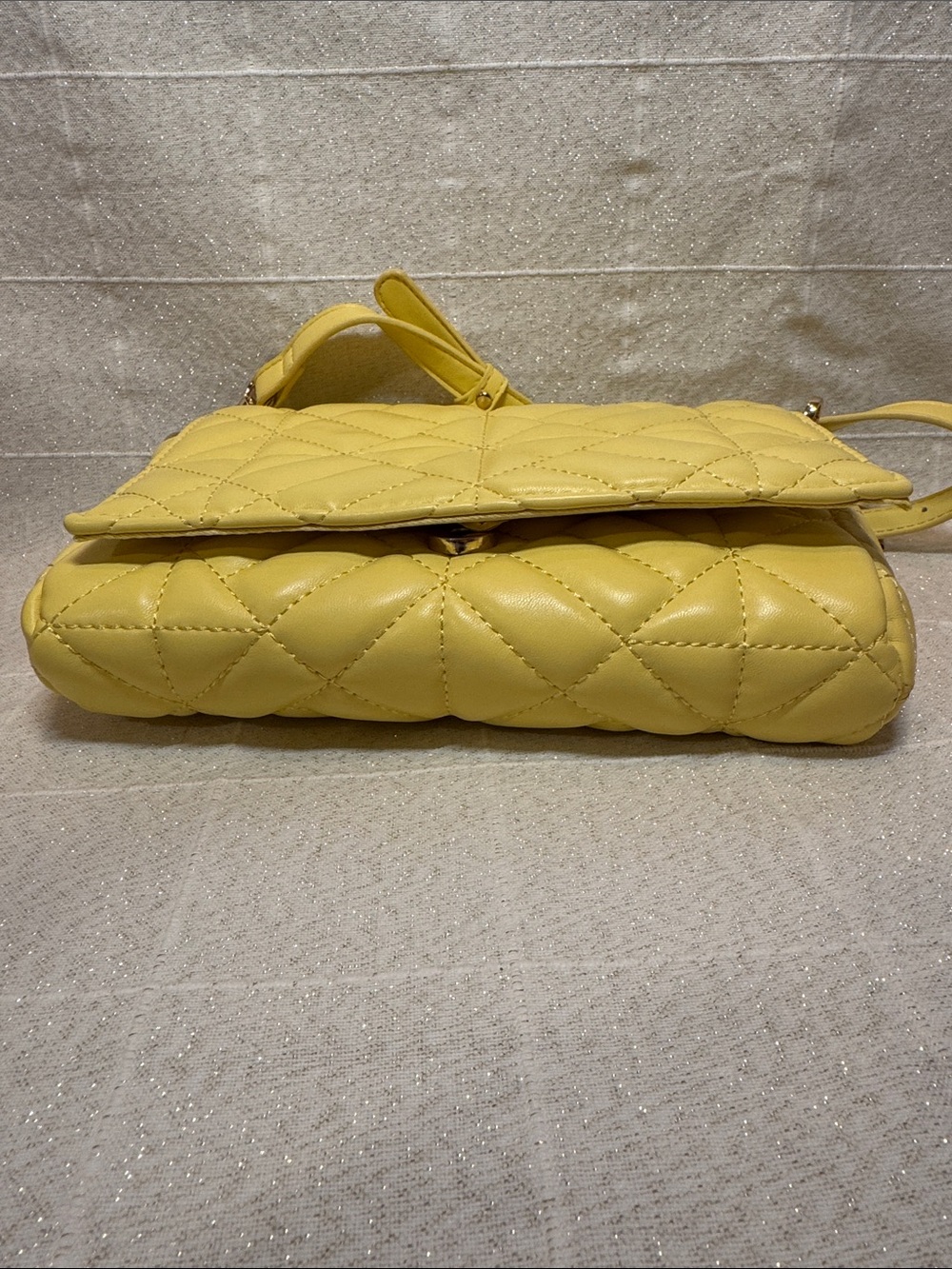 Quilted Yellow Crossbody Bag with Adjustable Strap — Womens - Picture 3 of 5